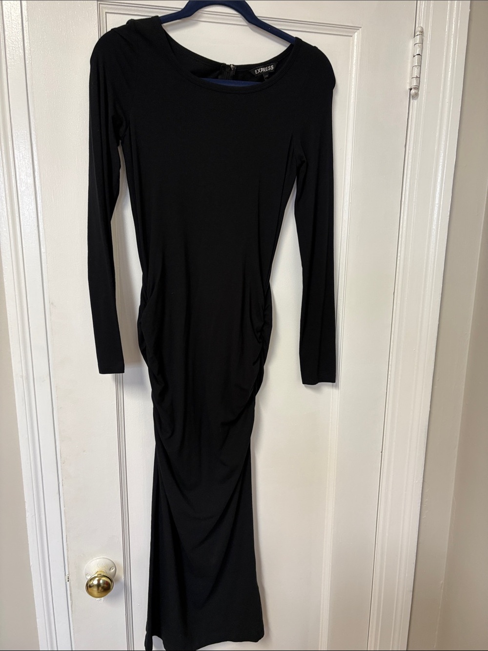 Express Black Long Sleeve Ruched Maxi Dress